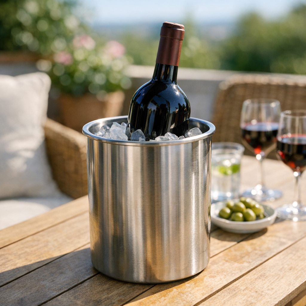 Rotwein zwischen Lager, Ausschank und Terrassentisch kontrollieren – Bild 2
