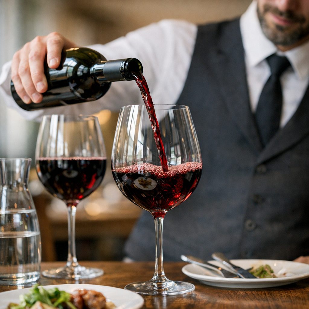 Rotwein zwischen Lager, Ausschank und Terrassentisch kontrollieren – Bild 4