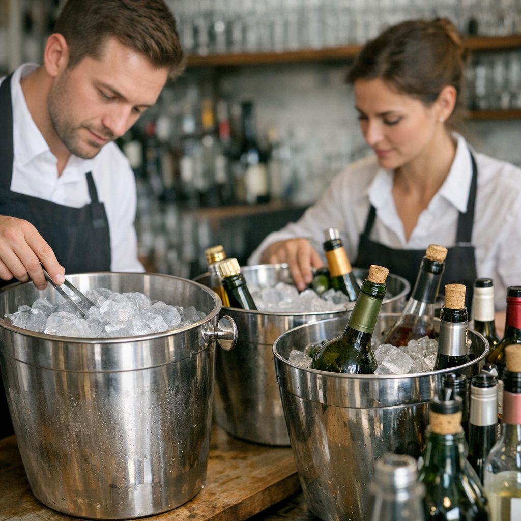 Rotwein zwischen Lager, Ausschank und Terrassentisch kontrollieren – Bild 5