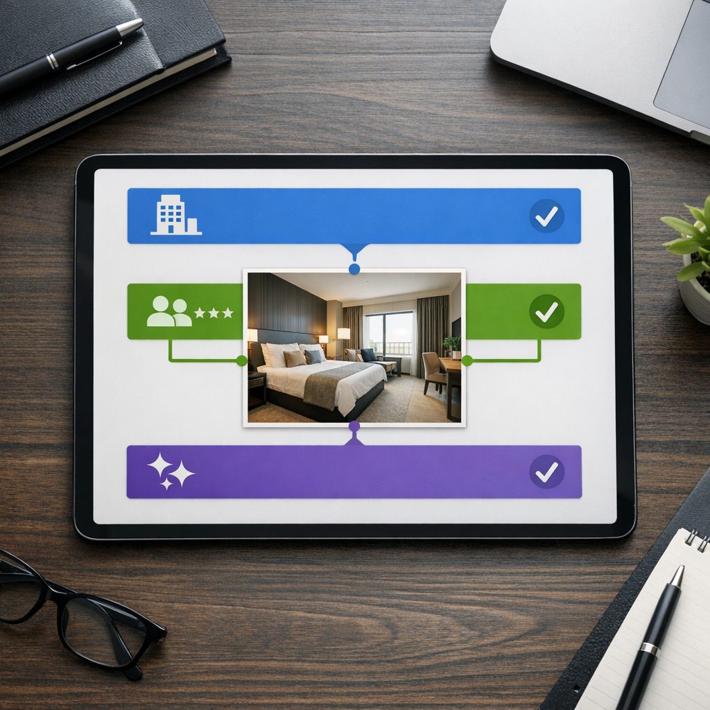 Im Hotelprofil bleiben Betreiberangabe, Gästebewertung und Plattformtext getrennt – Bild 2
